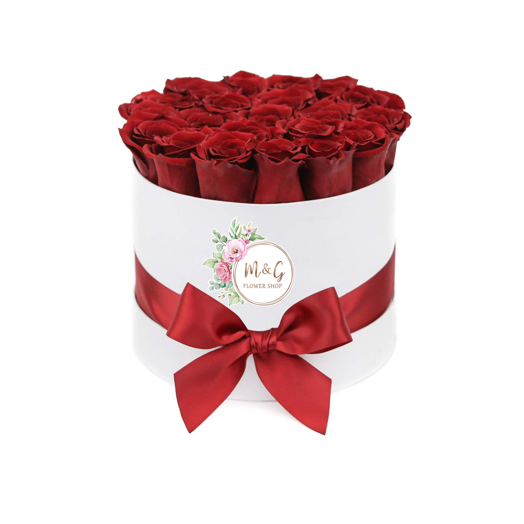 Caja Blanca Clásica con Rosas rojas – M&G Flower Shop