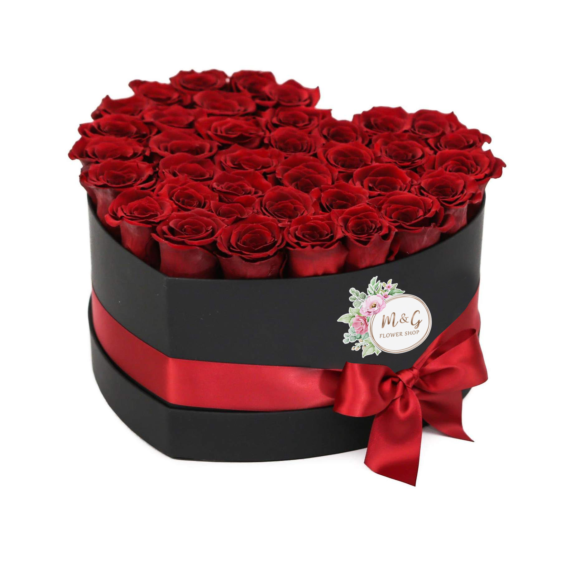 Caja negra «Love» con Rosas rojas – M&G Flower Shop